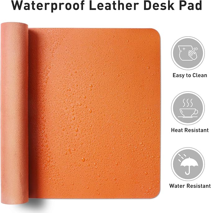 Aothia Faux Leather Desk Mat - Non-Slip PU Leather Desk Blotter, Waterproof Writing Surface, Large Desk Pad for Office & Home (Hermes Orange, 55" x 24")
