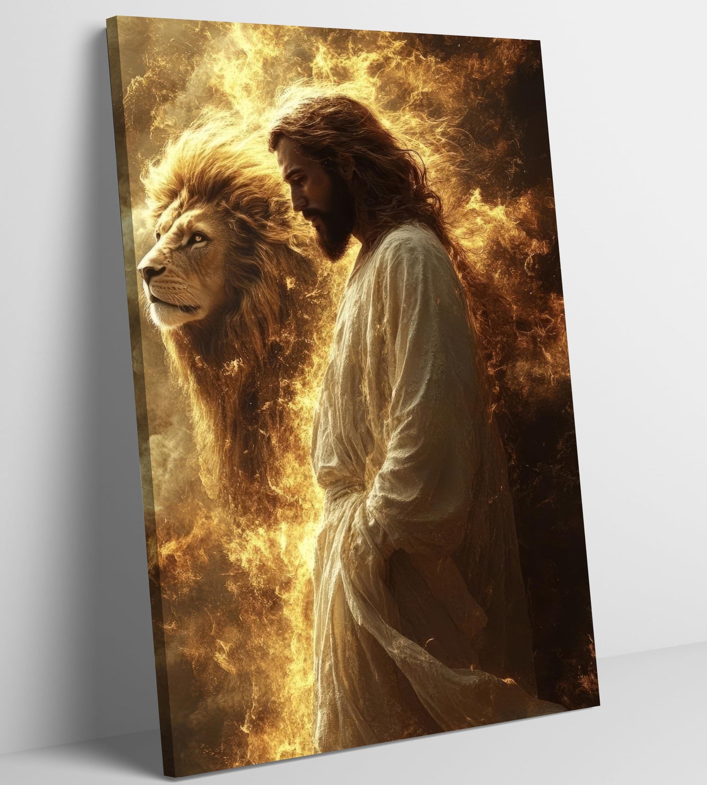 Jesus And Lion Canvas Wall Art Jesus Christian Painting Picture Wall Decor Christ Faith God Judas Inspiring Poster Print Artwork for Church Living Room Study Prayer Room Home Decoration