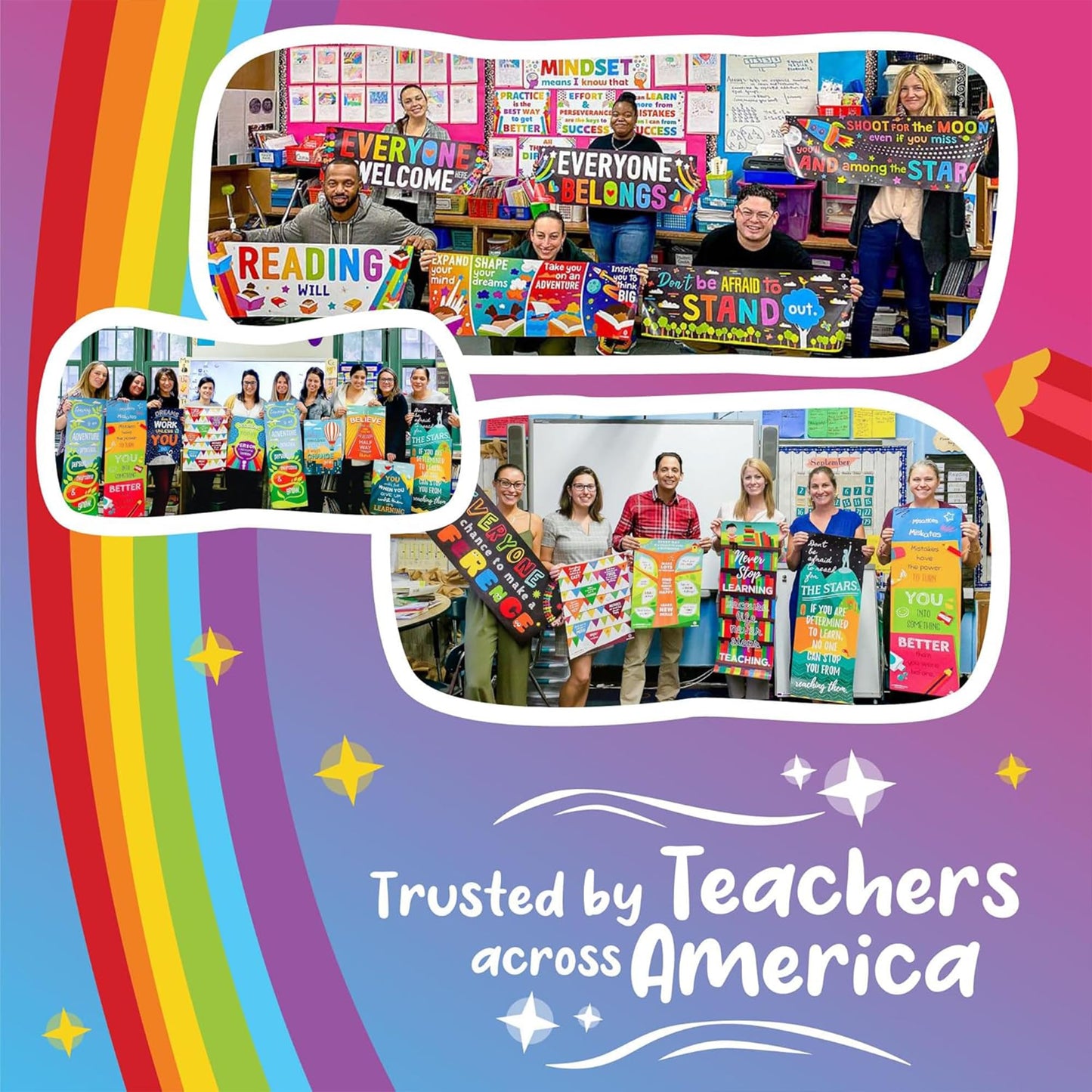 Sproutbrite 2 Large Growth Mindset Posters - 13.5"x39" Classroom Decor Banners Bulletin Positive Posters for Classroom for Elementary and Middle School Themes Teacher - Builds Positive Thinking Habits