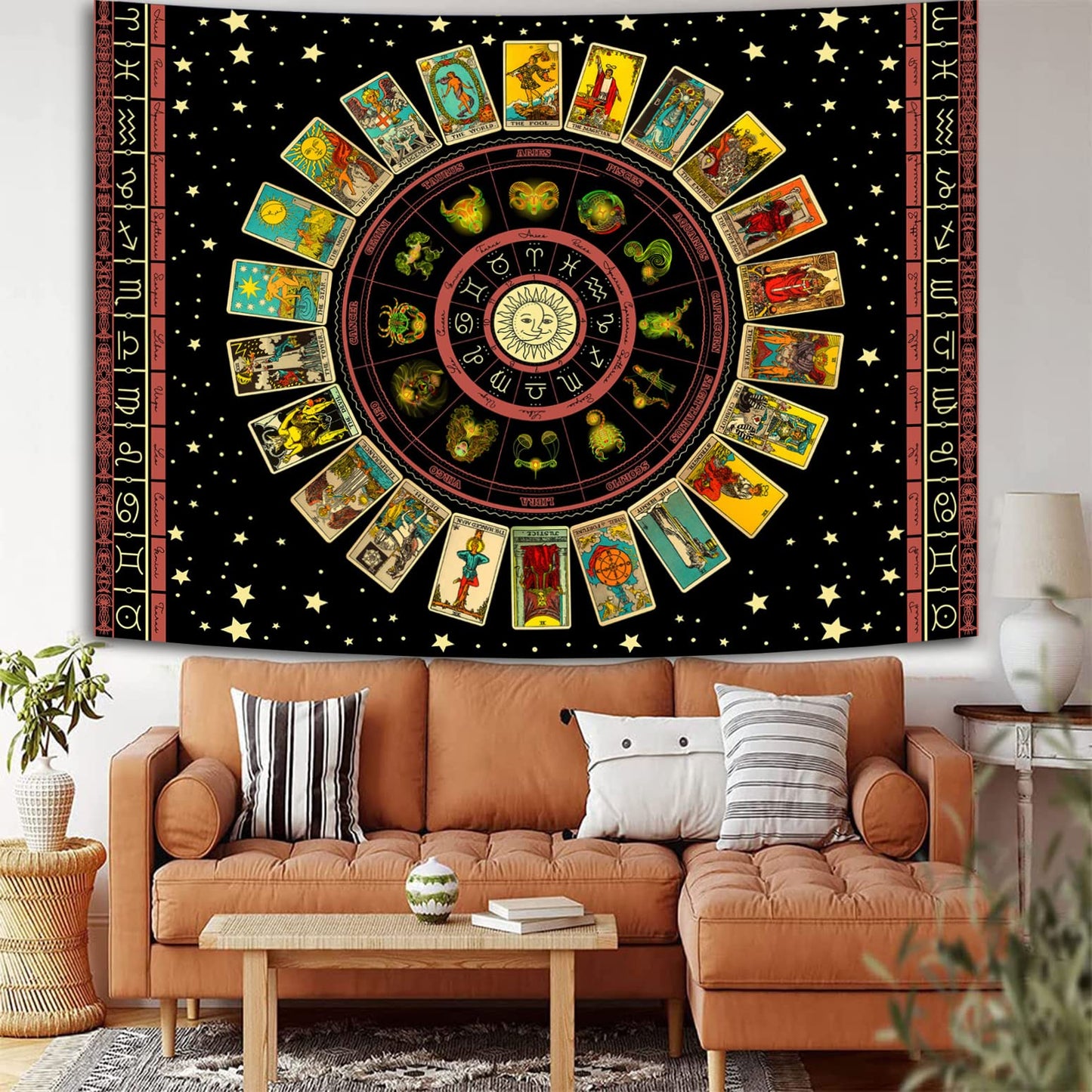 Simpkeely Blacklight Astrology Tarot Tapestry, Wheel of the Zodiac Spiritual Tapestries, UV Reactive Stars Constellation Decoration Wall Hanging Neon Tapestry for Bedroom Aesthetic - 44" x 59"