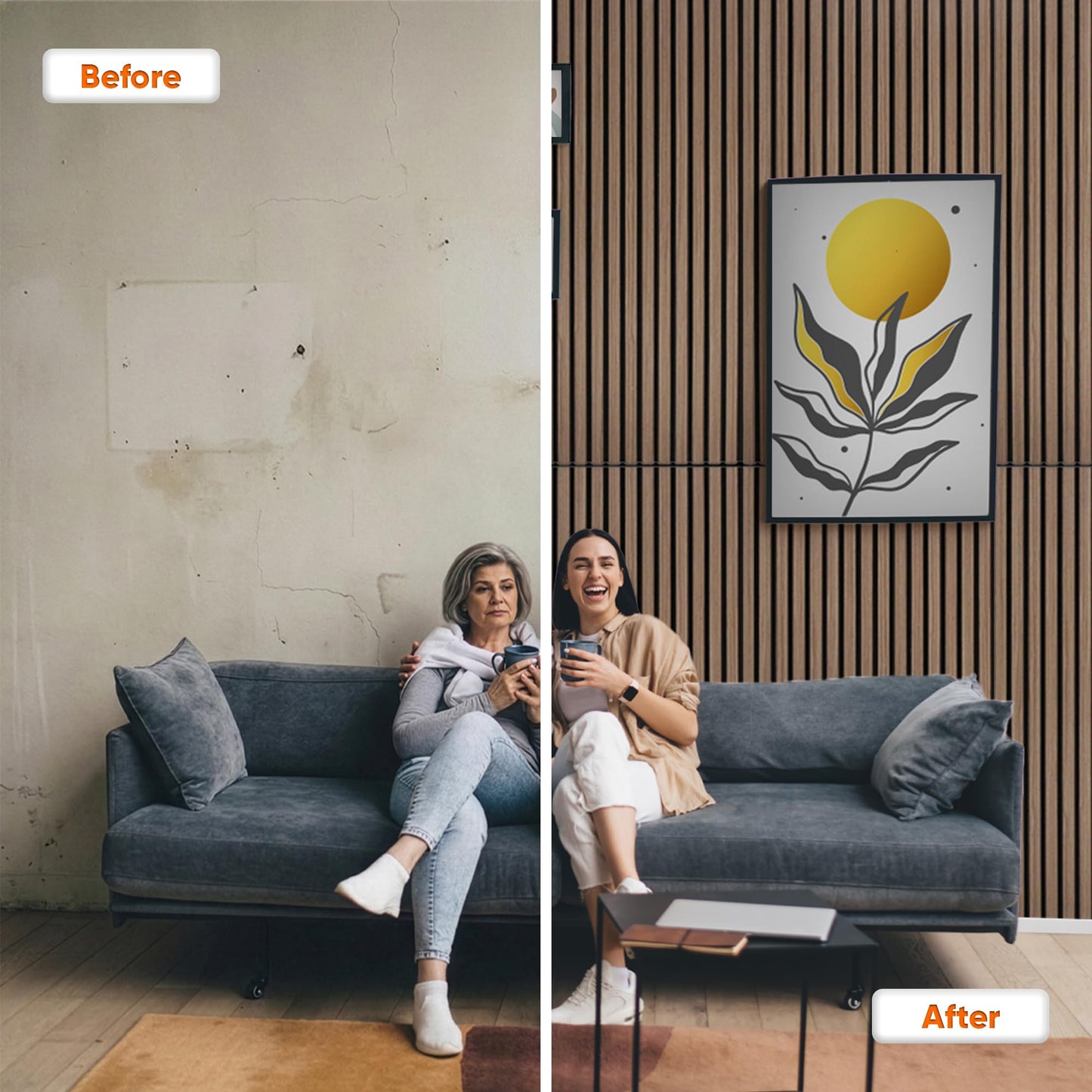 IZODEKOR Self-Adhesive Wall Panels, Acoustic Wood Panels, 3D Peel and Stick Wall Panels for Sound Insulation, 47.24" × 23.62" × 0.83", Living Room Wall Decor, 4-Pack – 2.88 m² / 21.16 lb, White
