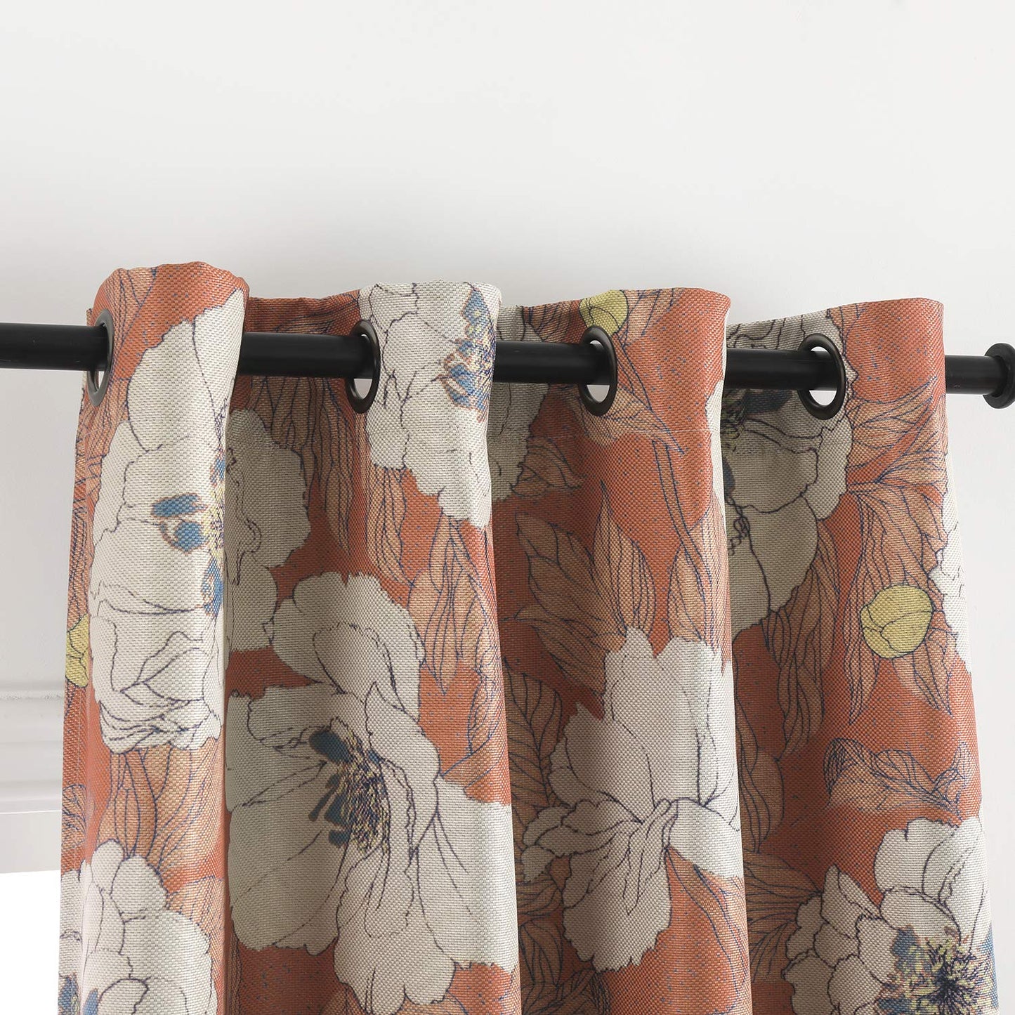 Taisier Home Stylish Faux Linen Curtains for Living Room/Bedroom | Privacy Added Light Reducing Flower Pattern Window Curtain Drapes (2 Panels) Grommet Top, 52x108 Inch, Orange