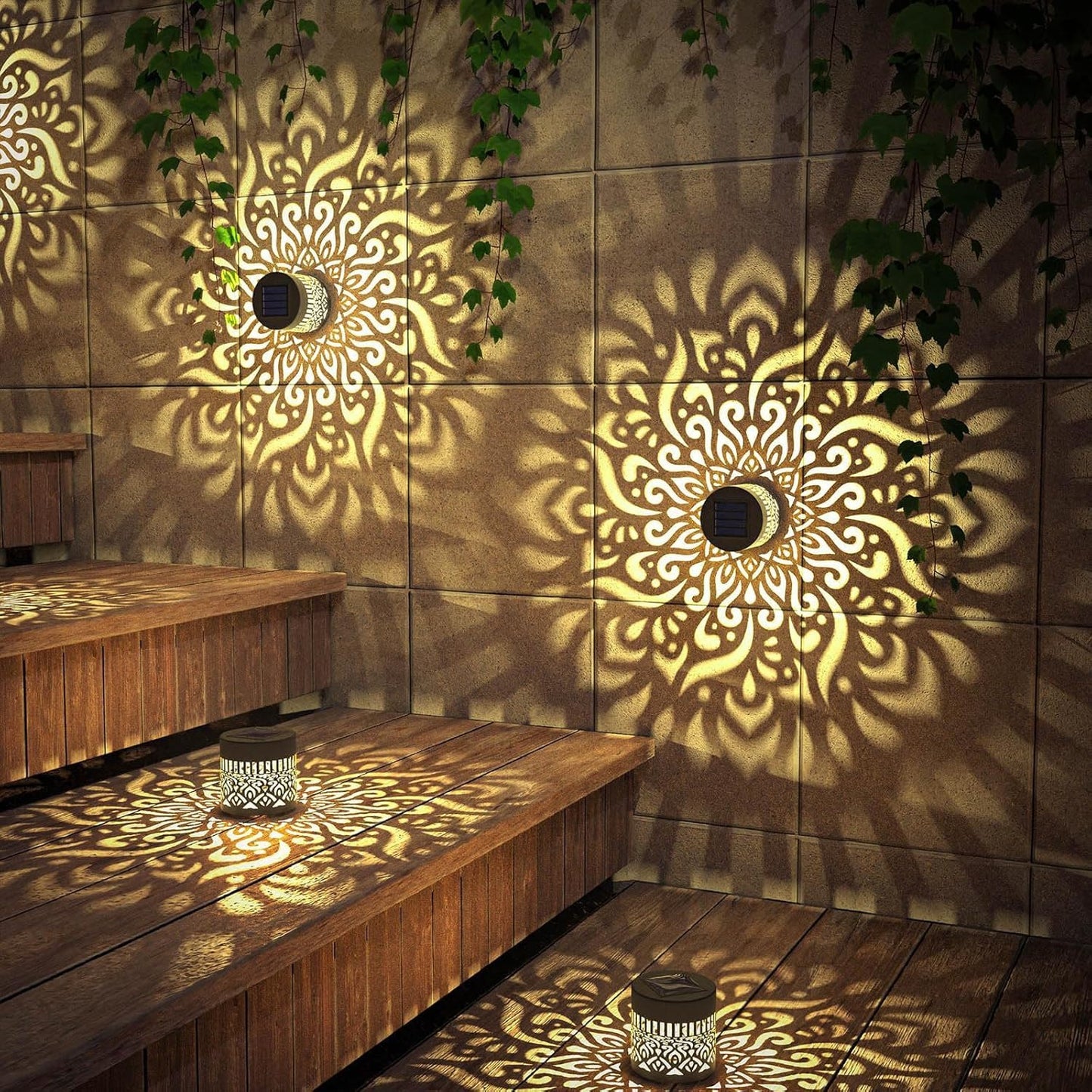 Yalemie Solar Mandala Fence Lights, Decorative Solar Mandala Lights, Waterproof LED Decorative Lighting for Garden Post Patio Backyard Yard Art Decor
