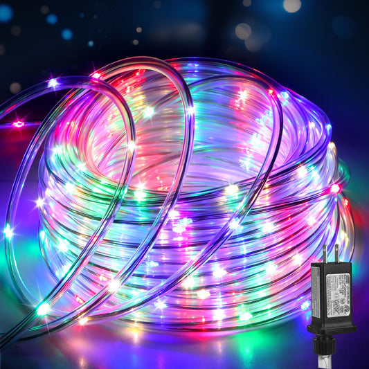 (New) 66FT 240 LED Rope Lights Outdoor, Waterproof LED String Lights with 8 Lighting Modes, Twinkle Tube Lights for Christmas, Garden, Patio, Party, Wedding, Bedroom Decorations (Multicolor)