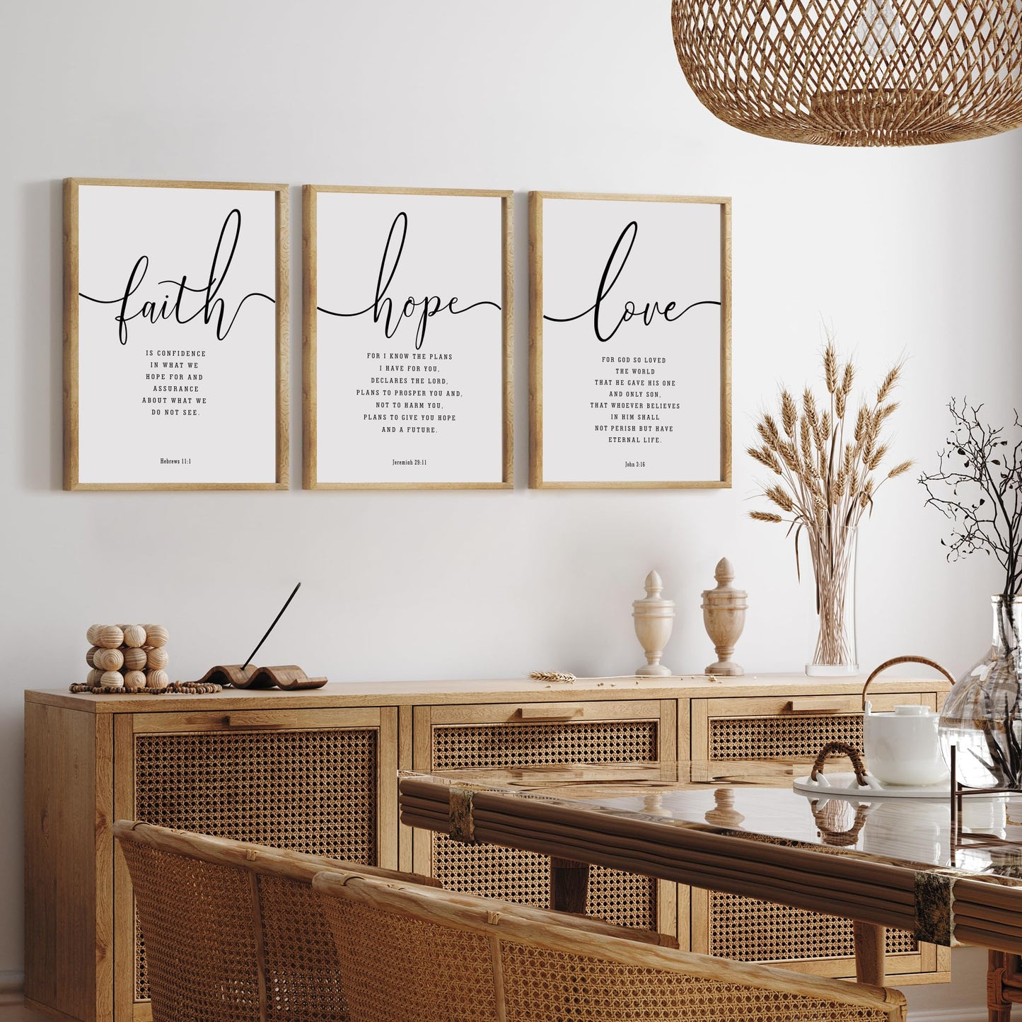 Houmury Set of 3 Framed Farmhouse Bible Verses Wall Decor Sign 11”x14” Christian Faith Scripture Wall Art for Home Living Room Bedroom Wall Decor (11"x14" Brown)