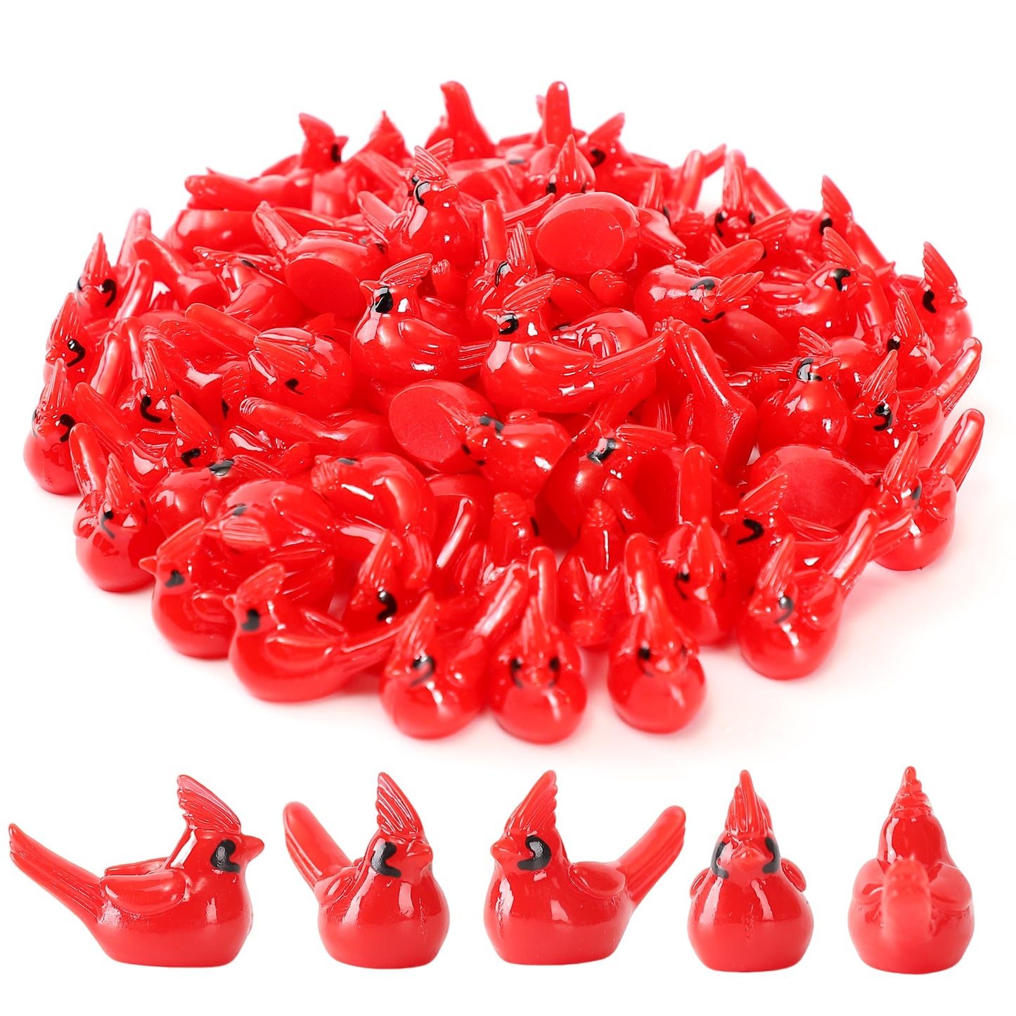XHDMY 40 Pcs Mini Resin Red Cardinal Birds Christmas Tree Ornaments Bulk Tiny Animals Figurines for DIY Craft Supplies Mini Garden Decor Party Cake Toppers Dollhouses Xmas Gift
