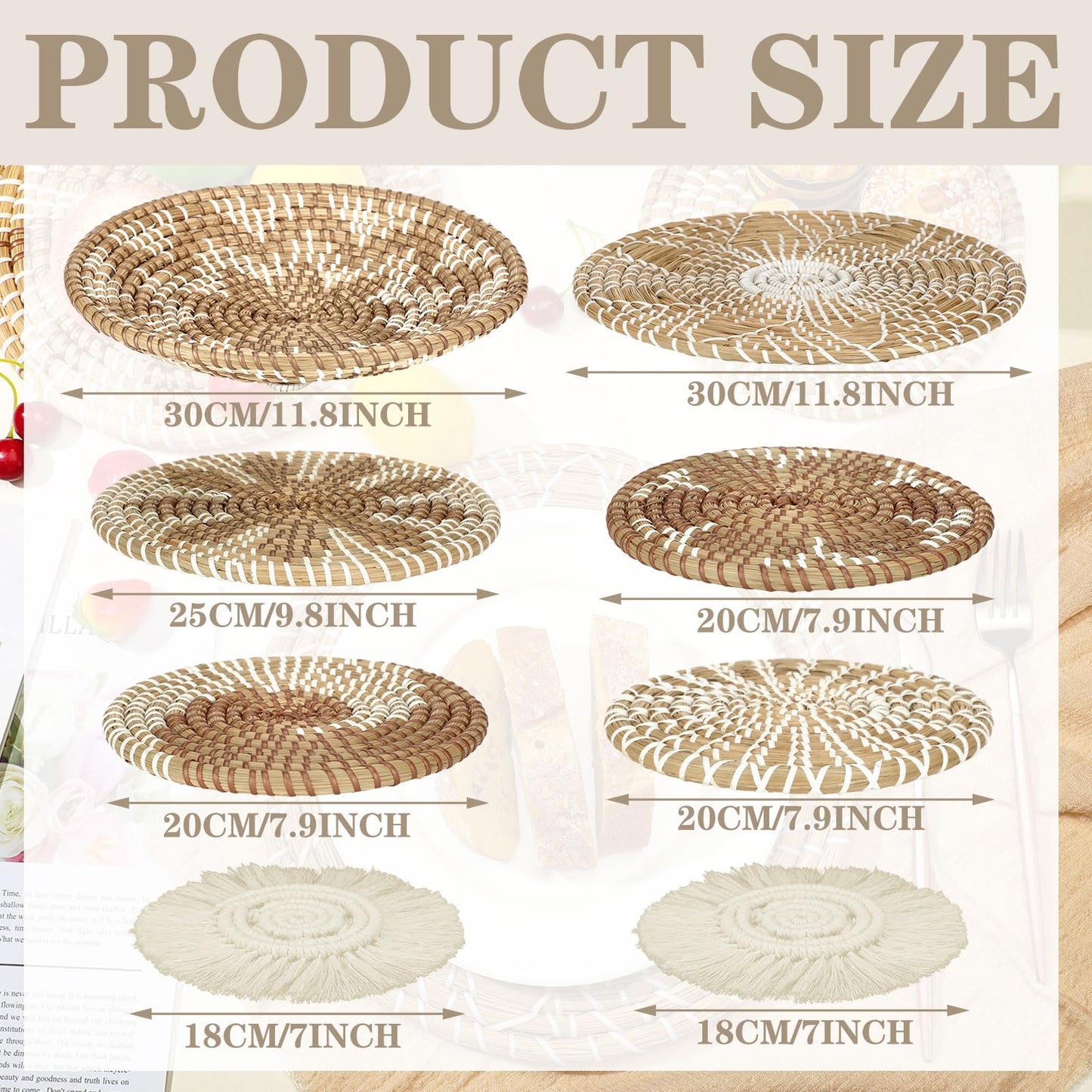 Xuhal 8 Pcs Boho Wall Basket Decor Decorative Bulrush Woven Basket Wall Decor Rustic Farmhouse Hanging Baskets for Kitchen Rustic Home Summer Decorations(Classic)