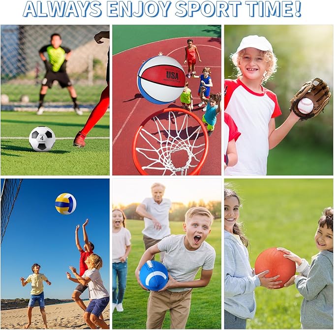 Leyndo 18 Pcs Sports Ball Set for Kids, Official Size Basketball Football Soccer Ball Playground Volleyball Baseball Outdoor Sport Equipment Bag and Pump Back to School Gift