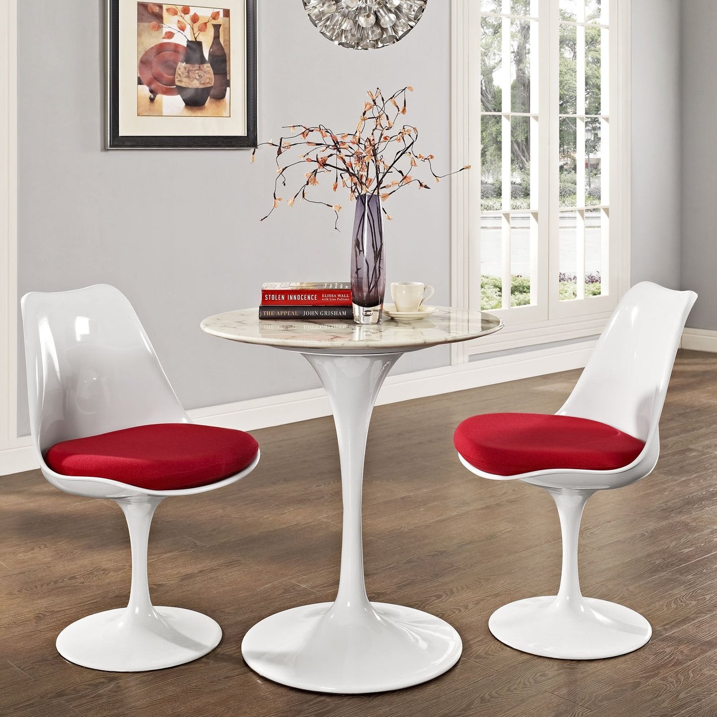 Modway Lippa Round 28" Mid-Century Modern Artificial Marble Dining Table in White