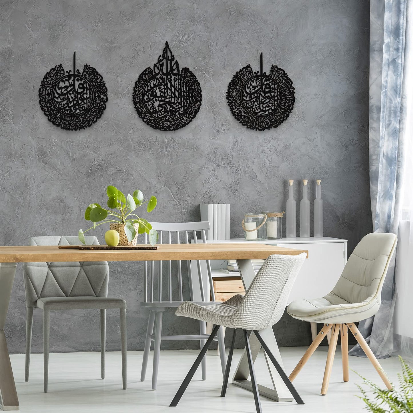 Yookeer 3 Pieces Islamic Wall Decor Muslim Gift Islamic Wall Art for Living Room Calligraphy Indoor Wooden Muslim Decor for Home Bedroom(Black)
