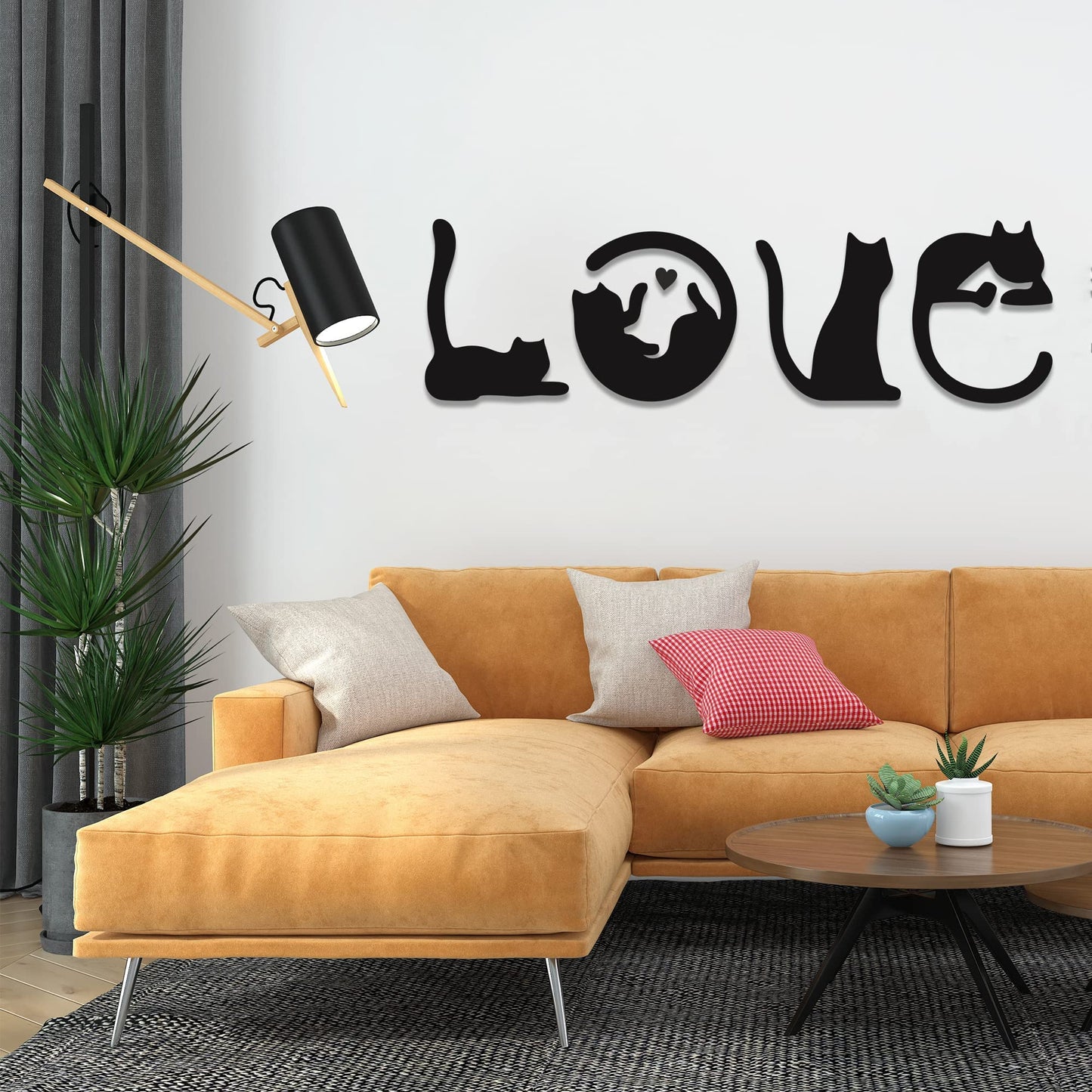 Black Cat Wall Decor Set of 4-11x40 Inch Cats Spell LOVE Wall Art - Engineered Wood Cat Silhouette Decor for Living Room Bedroom Kitchen - Cat Lover Housewarming Birthday Gift