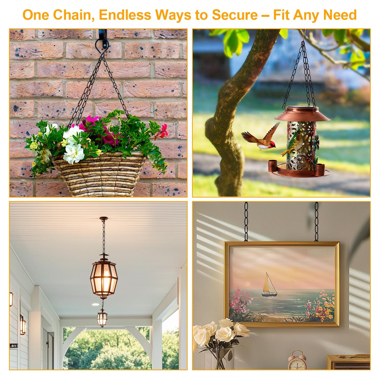 Rkoyes 6 Feet Industrial Black Light Fixture Chain, 72 Inches Long, Metal Chain for Hanging Plants with Detachable Link, Decorative Black Chain for Hanging Chandelier, Lamp, Baskets, Bird Feeders
