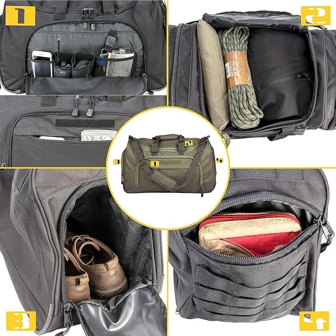 Gym Bag for Women & Men Tactical Duffle Military Weekender Work Out Lightweight Waterproof Sports Tote Shoe Pocket Green