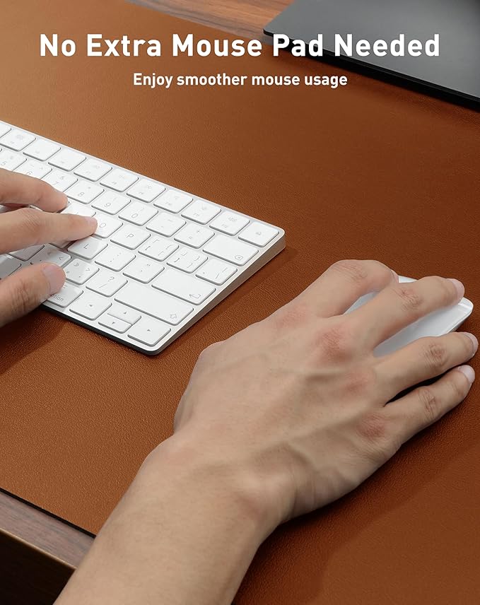 Aothia Faux Leather Desk Mat - Large Mouse Pad, Non-Slip PU Leather Blotter, Waterproof Writing Surface for Office and Home (Brown, 63" x 24")