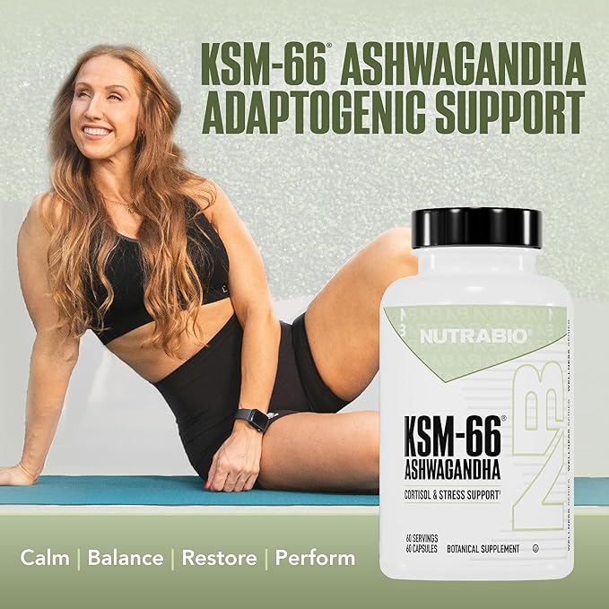 NutraBio Ashwagandha KSM-66 | Ashwaganda Herbal Supplement for Stress, Mood, & Performance | 600 MG of Clinically Studied KSM66 60 Capsules