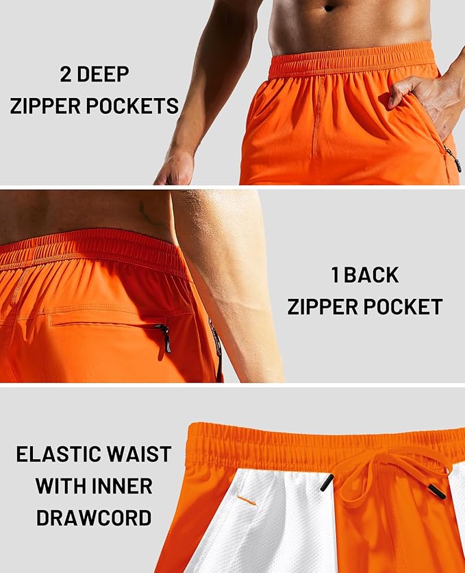 MIER Men's Quick Dry Running Shorts with Zipper Pocket, Elastic Waist Athletic Workout Exercise Fitness Shorts, 7 Inch