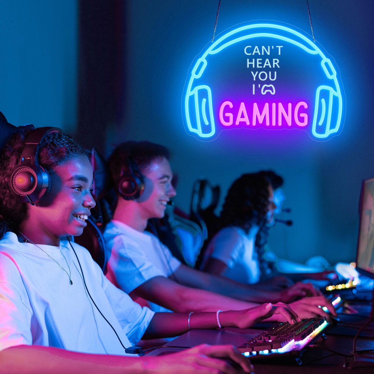 Gaming Neon Signs, Dimmable LED Headset Gamer Neon Light for Wall Decor, USB Powered, Headphone Game Light up Signs for Game Zone Video Room Boy Bedroom Teen Men Cave Wall Art, Gamer Gifts