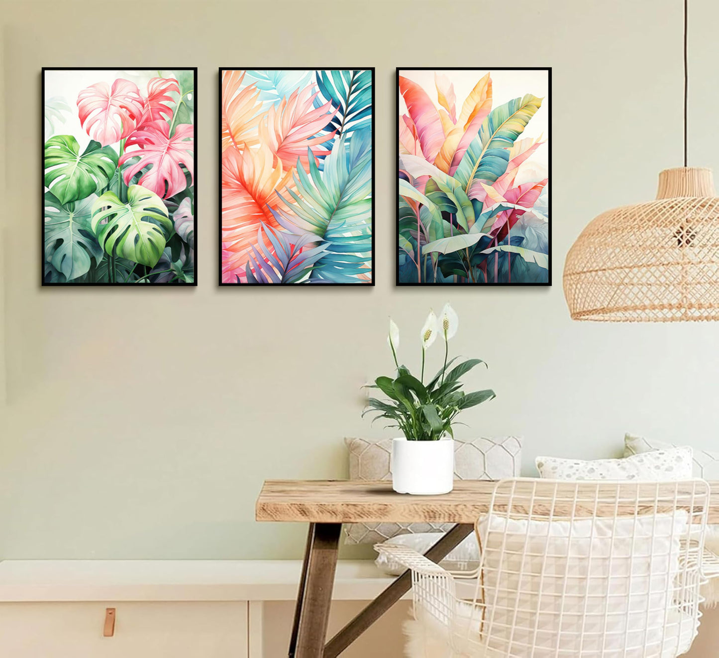 Uofnvrji 3pcs Tropical Botanical Canvas Wall Art Monstera Leaves Posters Botanical Prints Bohemian style Wall Decor Pictures Palm Leaves Paintings for Bathroom living room Decoration Unframed