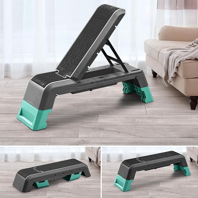 leikefitness Exercise Step Platform, Multifunctional Aerobic Deck with Cord and Adjustable Dumbbell & Weight Bench, Fitness Equipment for Workout Home Gym
