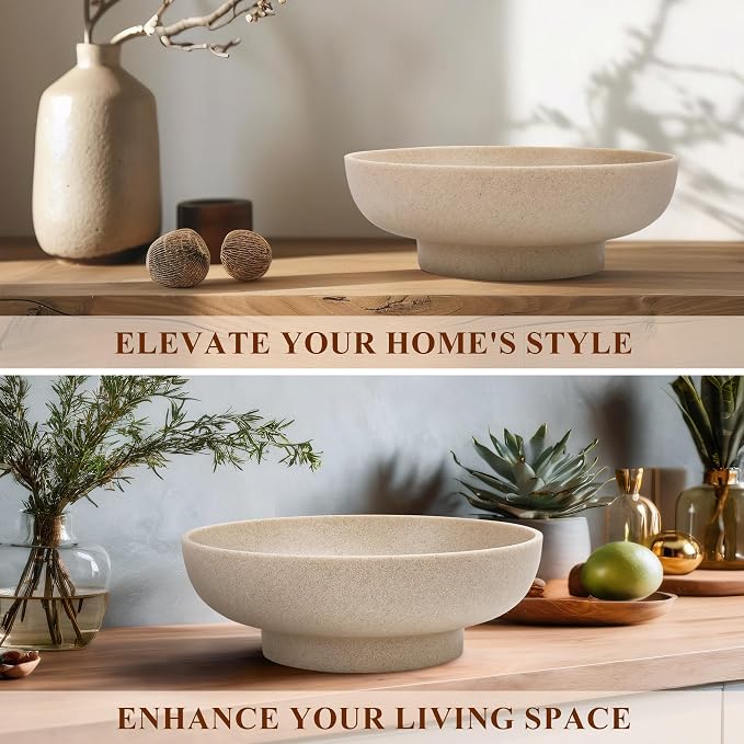 YMXYJM Large Decorative Bowl, Modern Resin Fruit Bowl for Kitchen Counter, Handmade Bowl for Home Decor, Stylish Key Bowl for Entry Table & Shelf, Artificial Stone Beige
