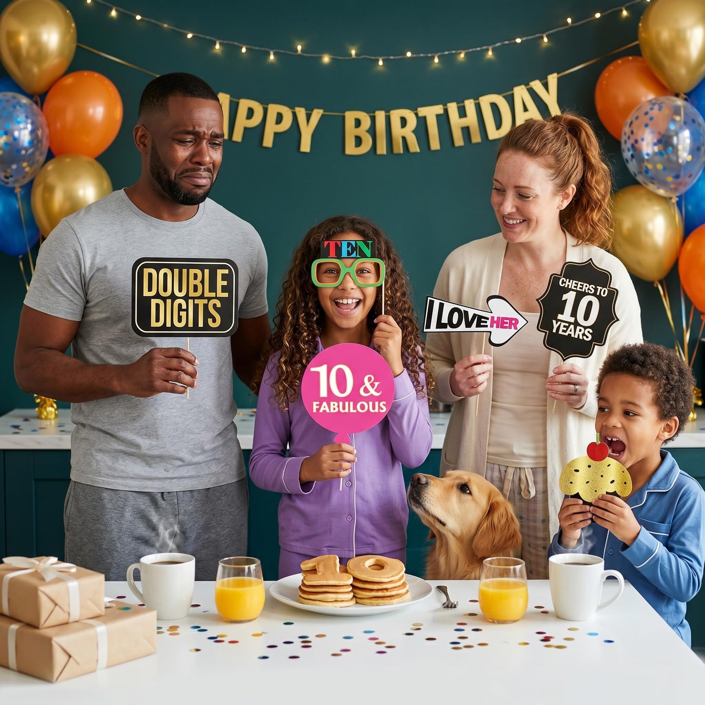 10th Birthday Photo Booth Props - 40 Pieces - Funny Birthday Party Supplies for Him or Her - Photo Booth Decorations, Favors and Gifts