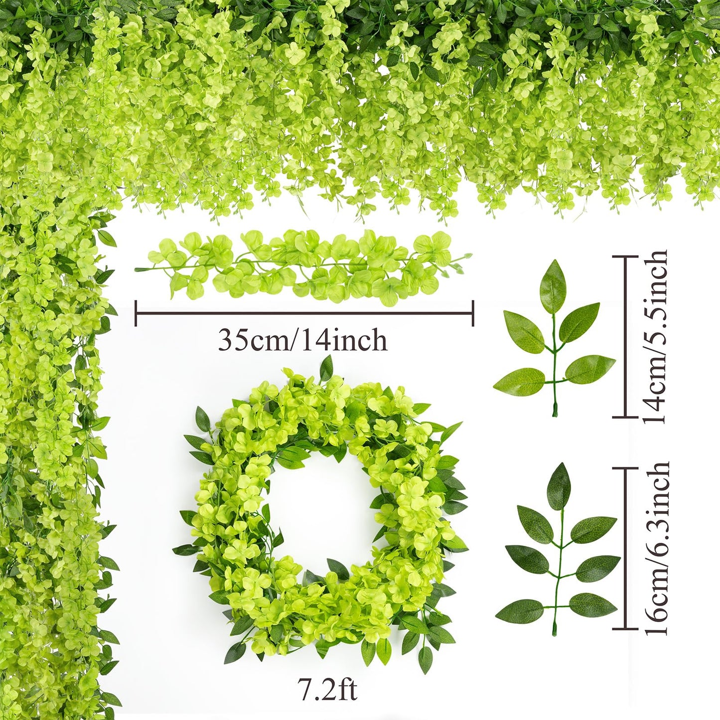 U'Artlines 10Pcs 7.2 Ft/Piece Artificial Wisteria Garland Silk Fake Green Wisteria Flowers Hanging Greenery Vines Garlands Rattan for Home Garden Wedding Arch Party Indoor Outdoor Décor