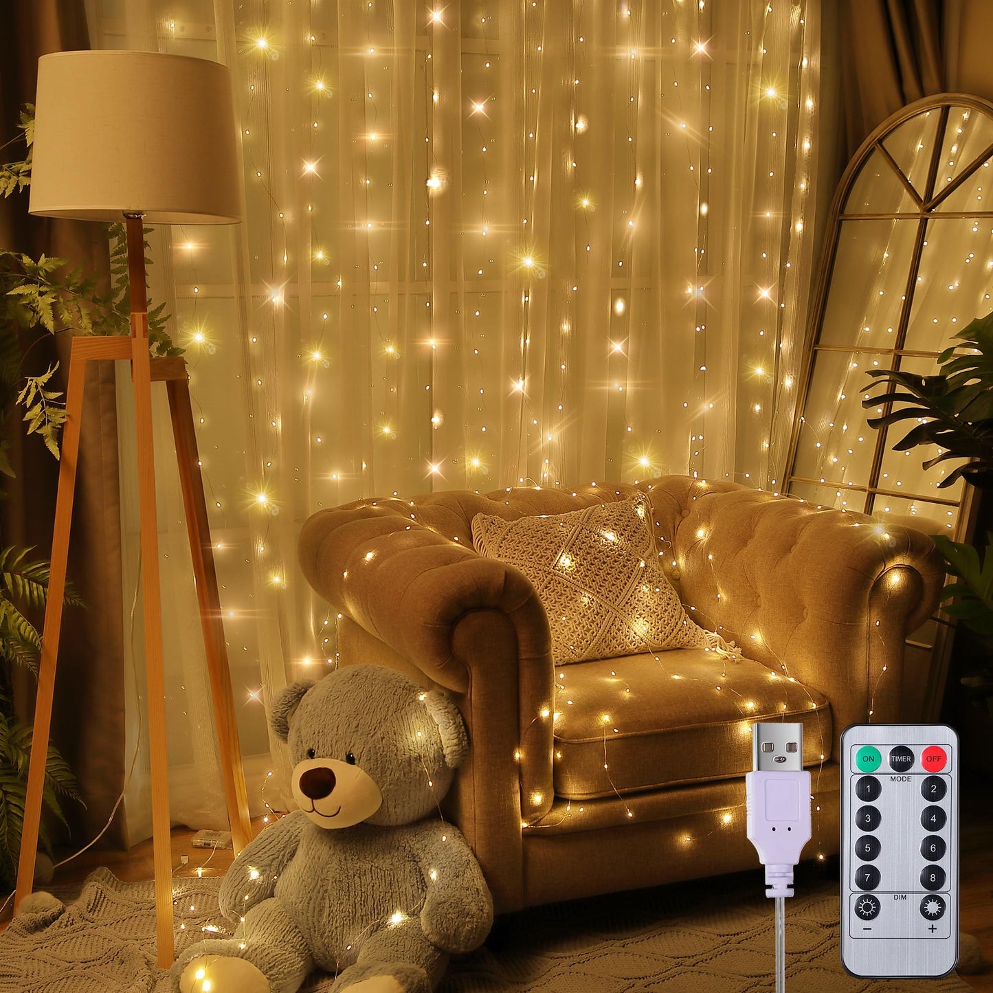 Meonum 1 Pack 195LED Curtain Tapestry Backdrop String Lights, Each 13 Strings 6.6 x 5 ft Tapestry Fairy String Light, 8 Modes Window Wall Hanging Light Strings for Bedroom Christmas Curtain Decor