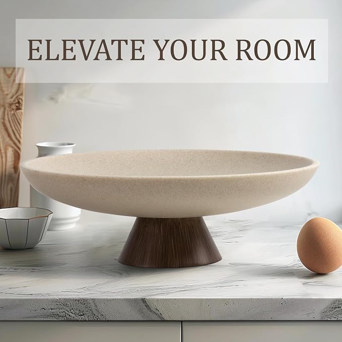 LIN CHUAN Large Decorative Bowl, Modern Resin Pedestal Bowl for Home Decor, Stylish Fruit Bowl for Kitchen Counter, Chic Key Holder for Entry Table, Brown