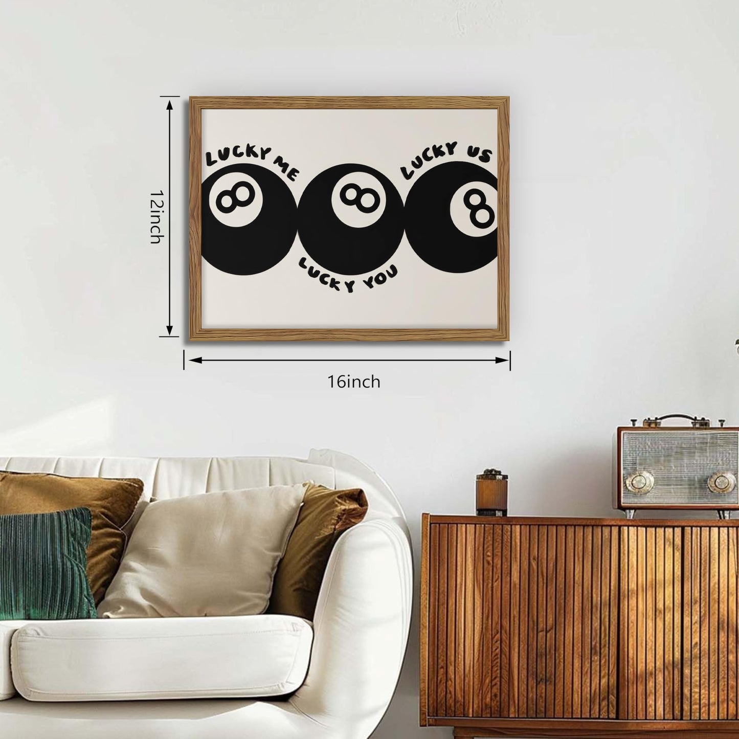 Trendy Black 8 Ball Wall Art, Funny Lucky You Y2k Canvas Wall Decor Painting, Funky Cool Billiards Posters Prints Pictures for Living Room Bedroom Apartment Dorm Room Decor 12x16 Inch Wood Framed