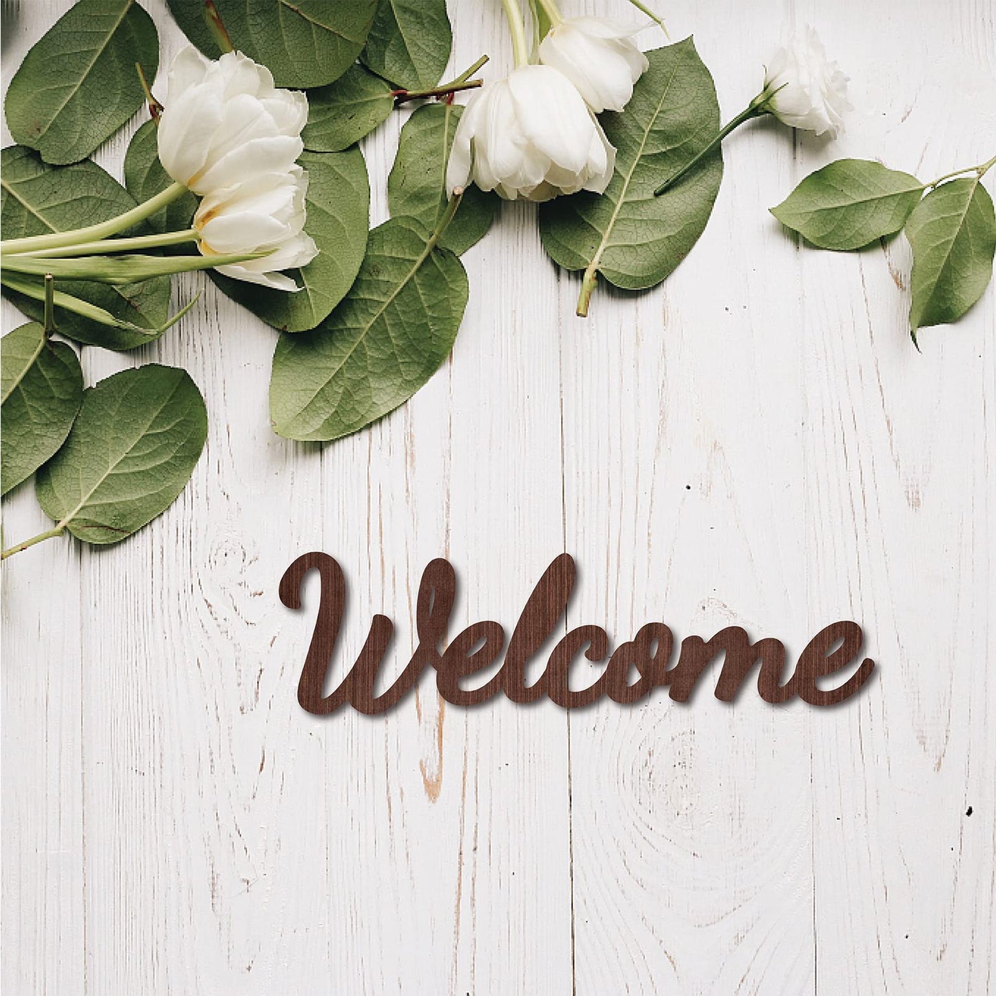 CREATCABIN Cutout Welcome Sign Wooden Wall Art Decor Wood Word Sculpture Signs Rustic Farmhouse For Housewarming Home Front Door Entryway Wall Decoration, Brown, 11.9 x 3.2inch