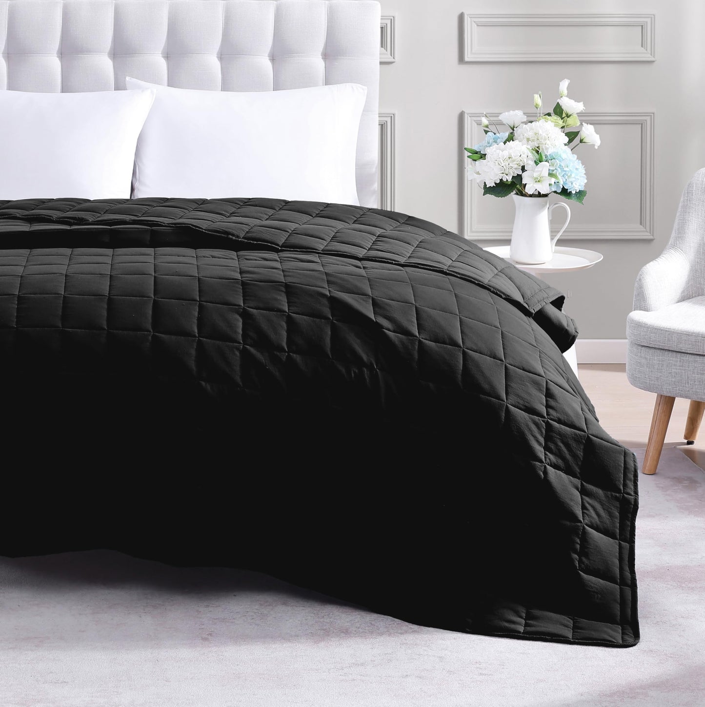 Casa Platino Blanket Full Size - Pre-Washed Quilted - Soft & Lightweight - All Season Blankets - Premium Microfiber Down Alternative Blankets - Black
