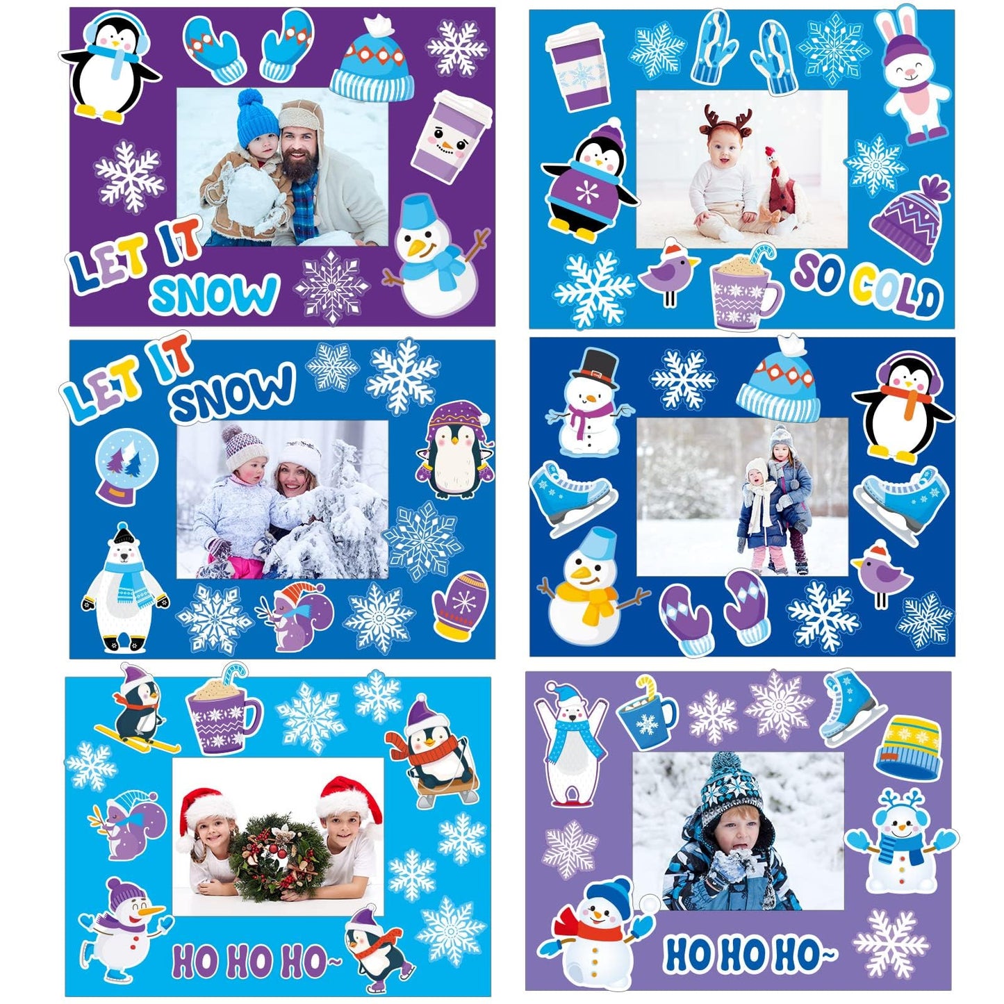 30 Packs Winter Craft Kits for Kids, Holiday DIY Picture Frame Craft Snowflake Penguin Polar Bear Art Party Favor Home Classroom Game Activities