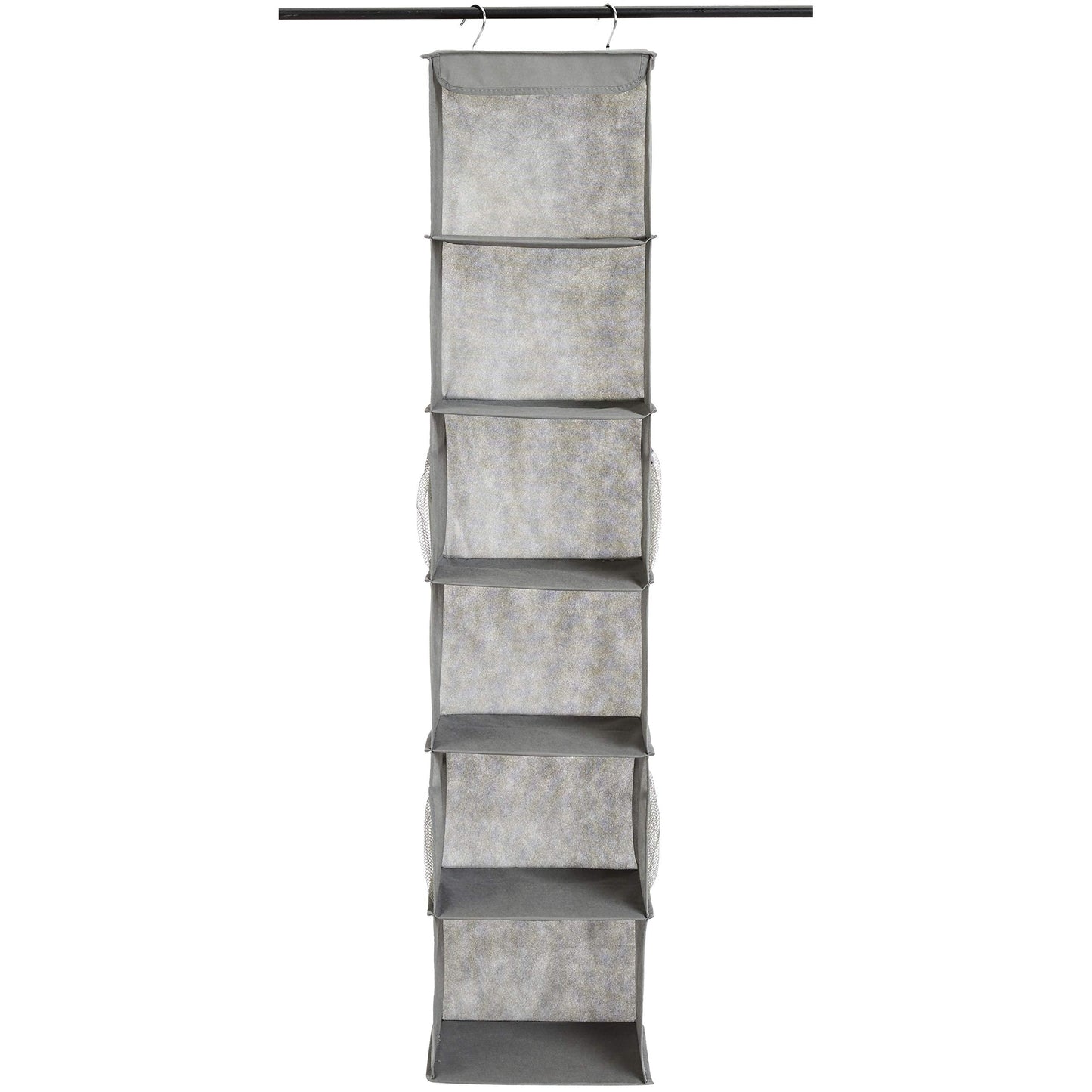 Amazon Basics 6-Tier Hanging Closet Shelf Organizer With Pockets, 8.5" D x 12" W x 9" H, Grey