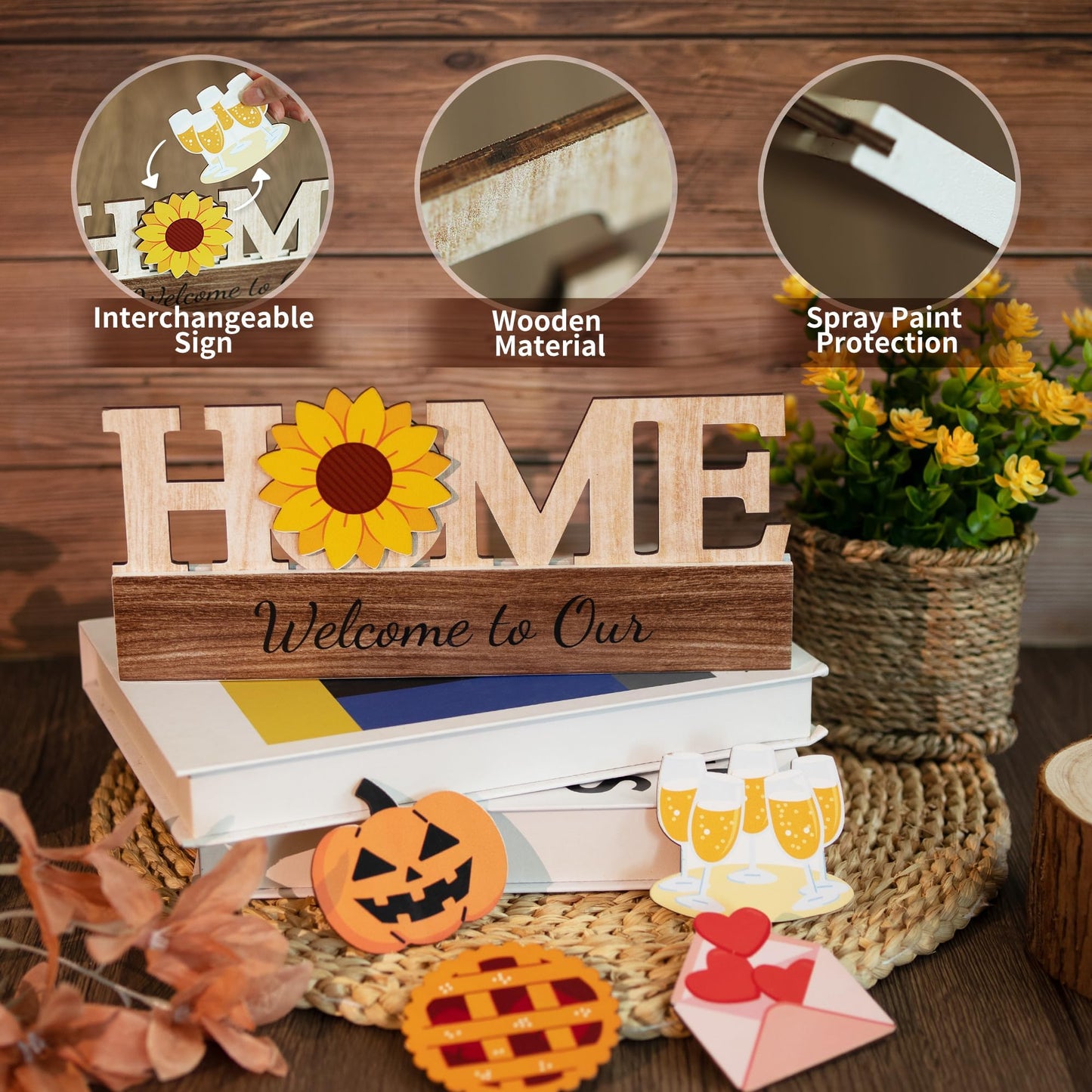 GAGILAND 48 Pcs Mother's Day Bee Day Tiered Tray Decor Summer Father's Day Interchangeable Seasonal Home Decor Wooden Signs 17 Themes Tiered Tray Decorations Set Year Round Holiday Decoration for Home