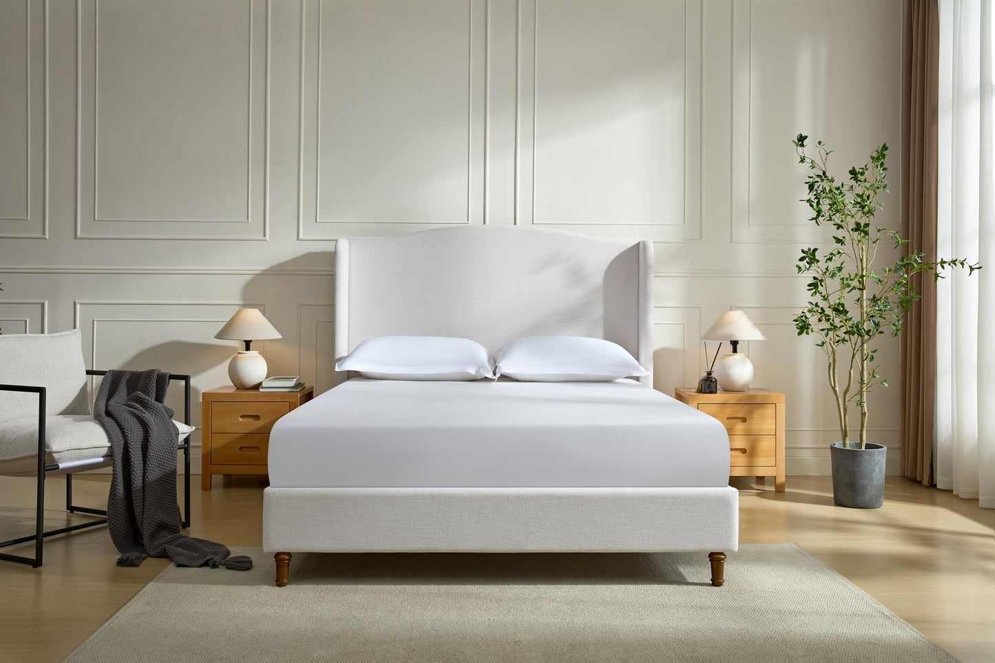 GDFStudio Tall Headboard Upholstered Bed,Queen Size Platform Bed Frame with Headboard Wingback,54" High No Box Spring Needed Easy Assembly Minimalist Designs Premium Textured Canvas Chenille