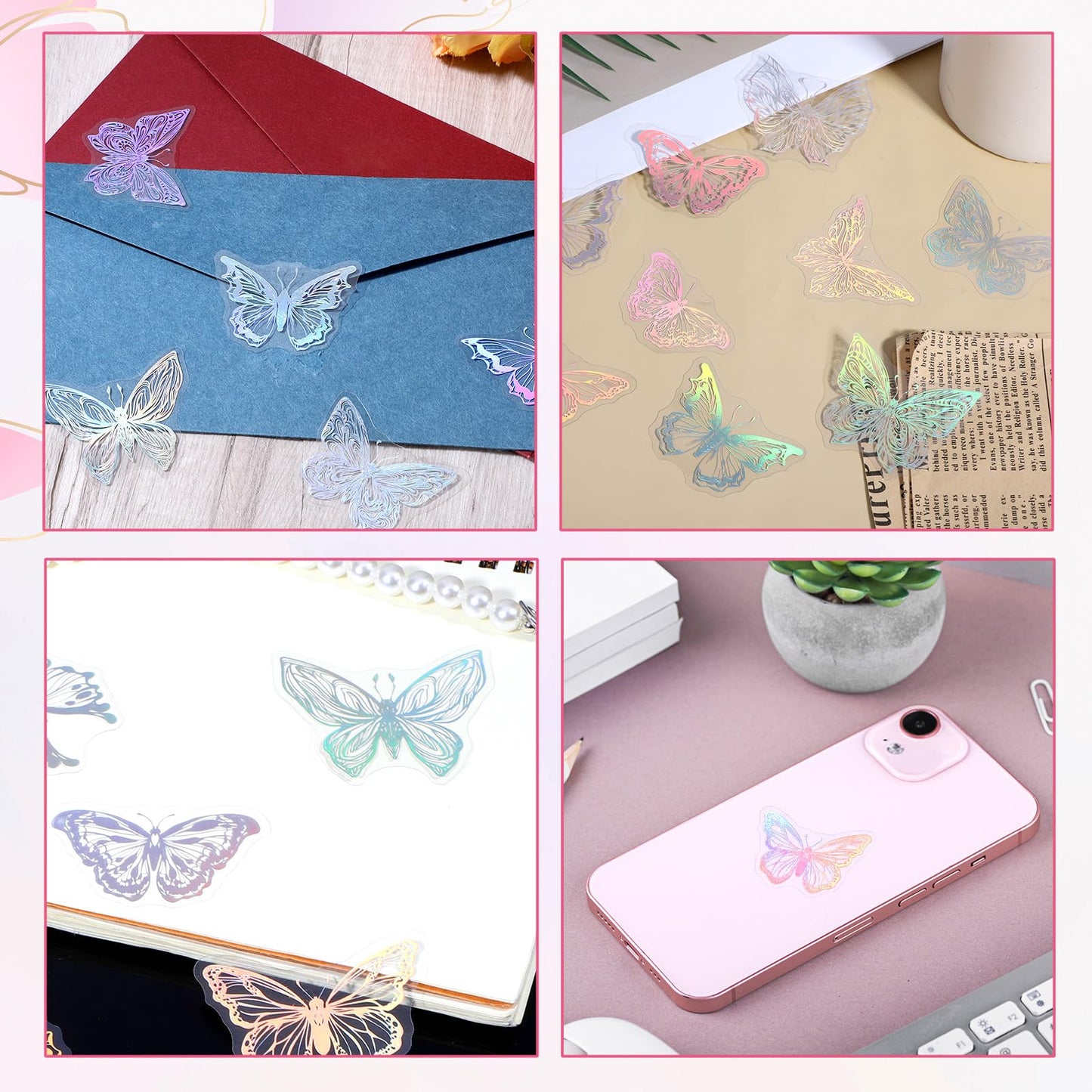 45PCS Butterfly Holographic Stickers Transparent Butterfly Stickers Glitter Butterflys Sticker Set Waterproof Decorative Pet Decals for Scrapbooking Journaling Planners DIY Crafts Laptop Water Bottle