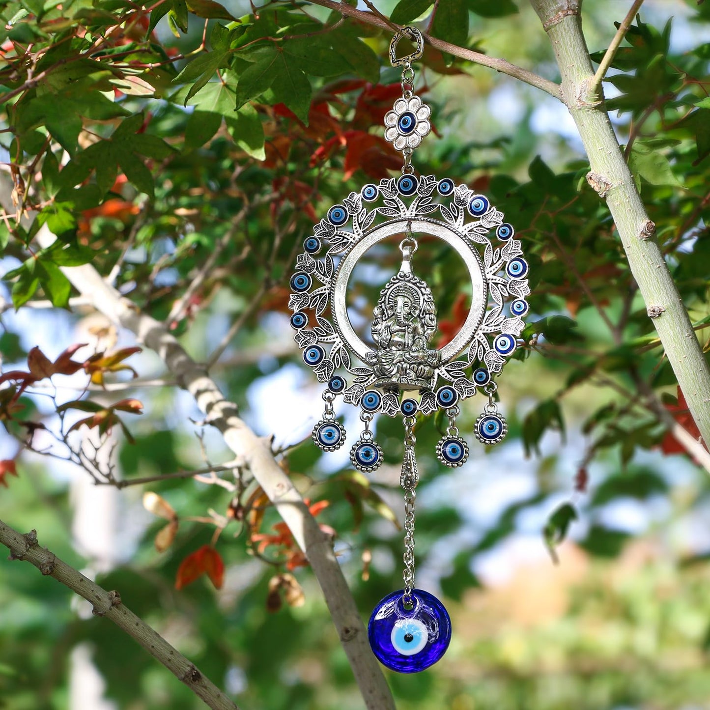 Large Evil Eye Wall Hanging Big Car Charm Ganesha Wall Decor Decoration for Home Door Window Protection Ornerment Blessing Items Housewarming Birthday Spiritual Gifts for Friend Mother