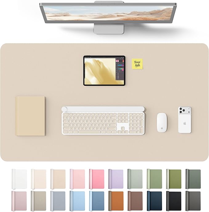YSAGi Leather Desk Protector, Office Mat, Large Mouse Mat, Non-Slip PU Leather Blotter, Laptop Desk Mat, Waterproof Writing Pad for Office and Home(Eeggshell, 40" x 24")