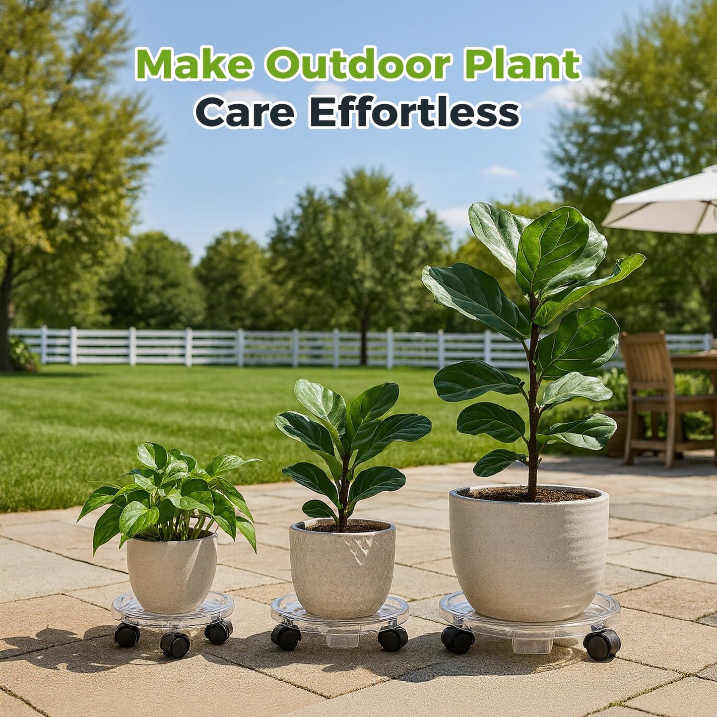 KvyusFlourish 4 Packs 13.8 Inches Large Clear Plant Caddy Plant Saucers on Wheels Rolling Plant Stands Heavy-duty Plant Dolly Plastic Planter Roller Base Pot Movers Outdoor Plant Tray Coaster