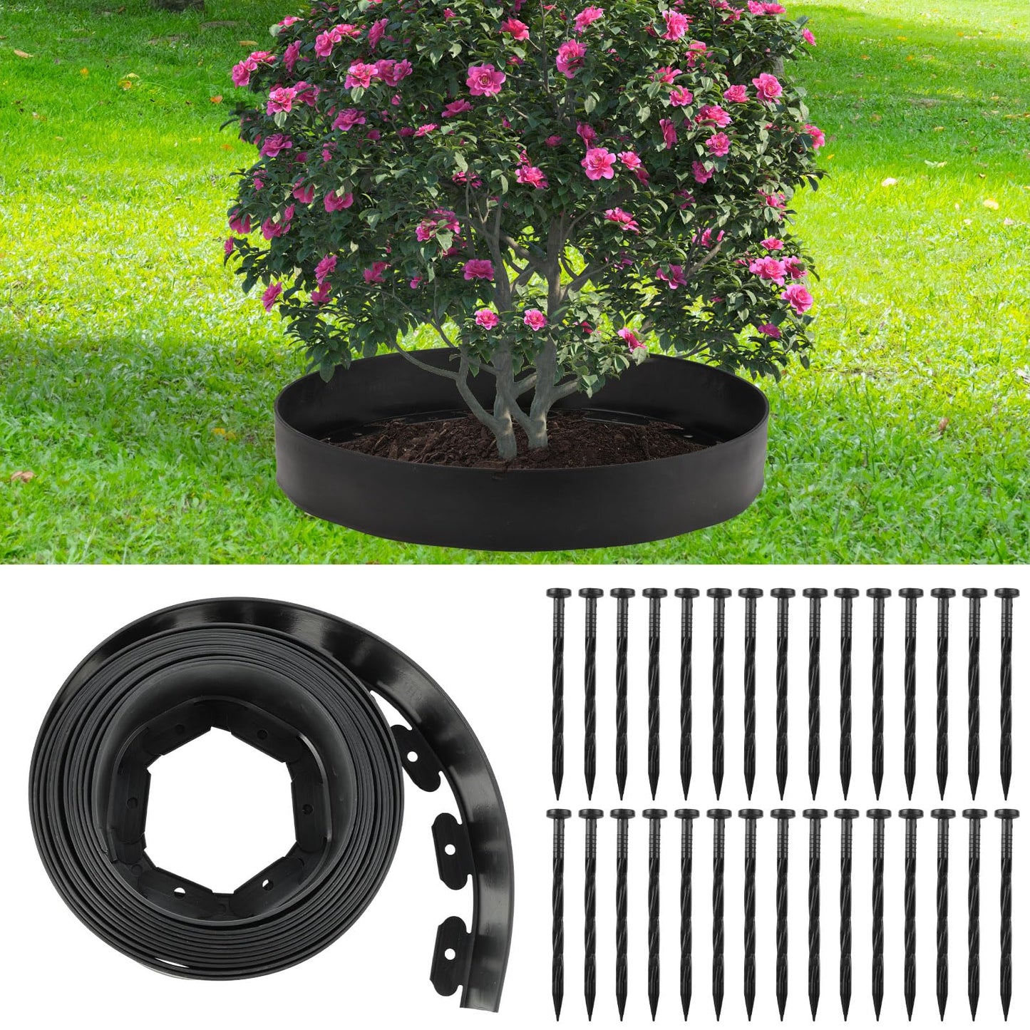 30 Ft Planting Grow Rings with 30 PCS Spikes Plant Rings for Outdoor Plants Planting Ring for Separate Rock and Maintain Moisture (30)