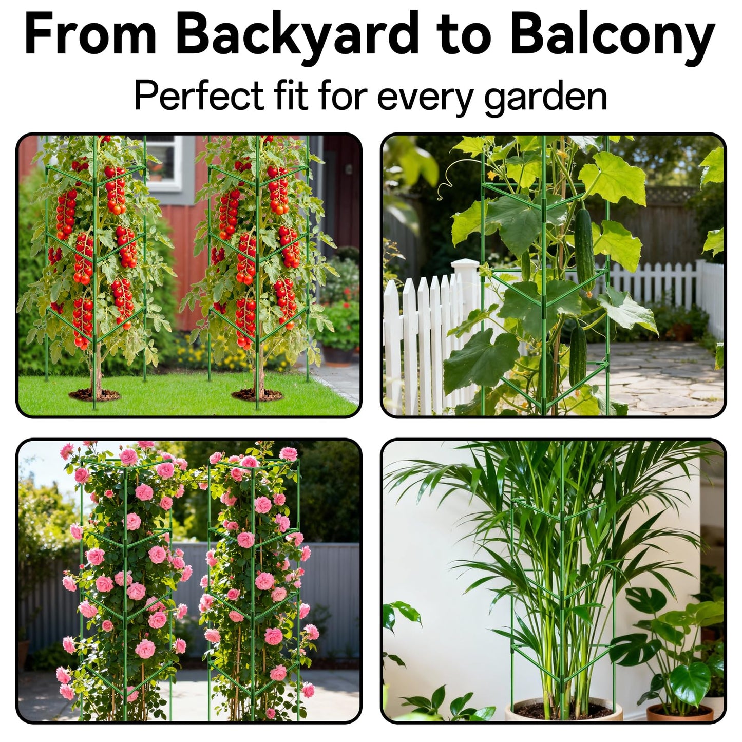 Halatool 6 Pack Heavy Duty Tomato Cages, 57 Inch Tall Metal Plant Supports Stakes for Outdoor Garden, Adjustable Foldable Steel Trellis for Climbing Plants Cucumbers Peppers Flowers Vegetables Fruits