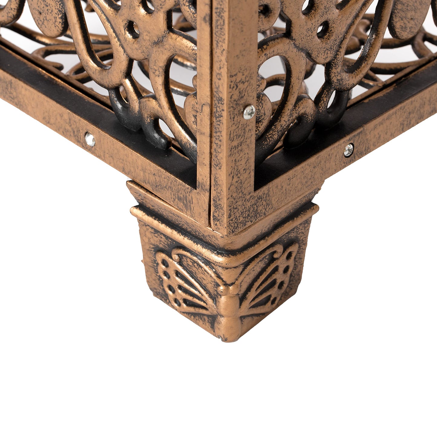 Set of 2 Outdoor Living Butterfly Square Plant Stands, Decorative Flower Planting Pots, Antique Bronze Finish, Garden Patio Decor