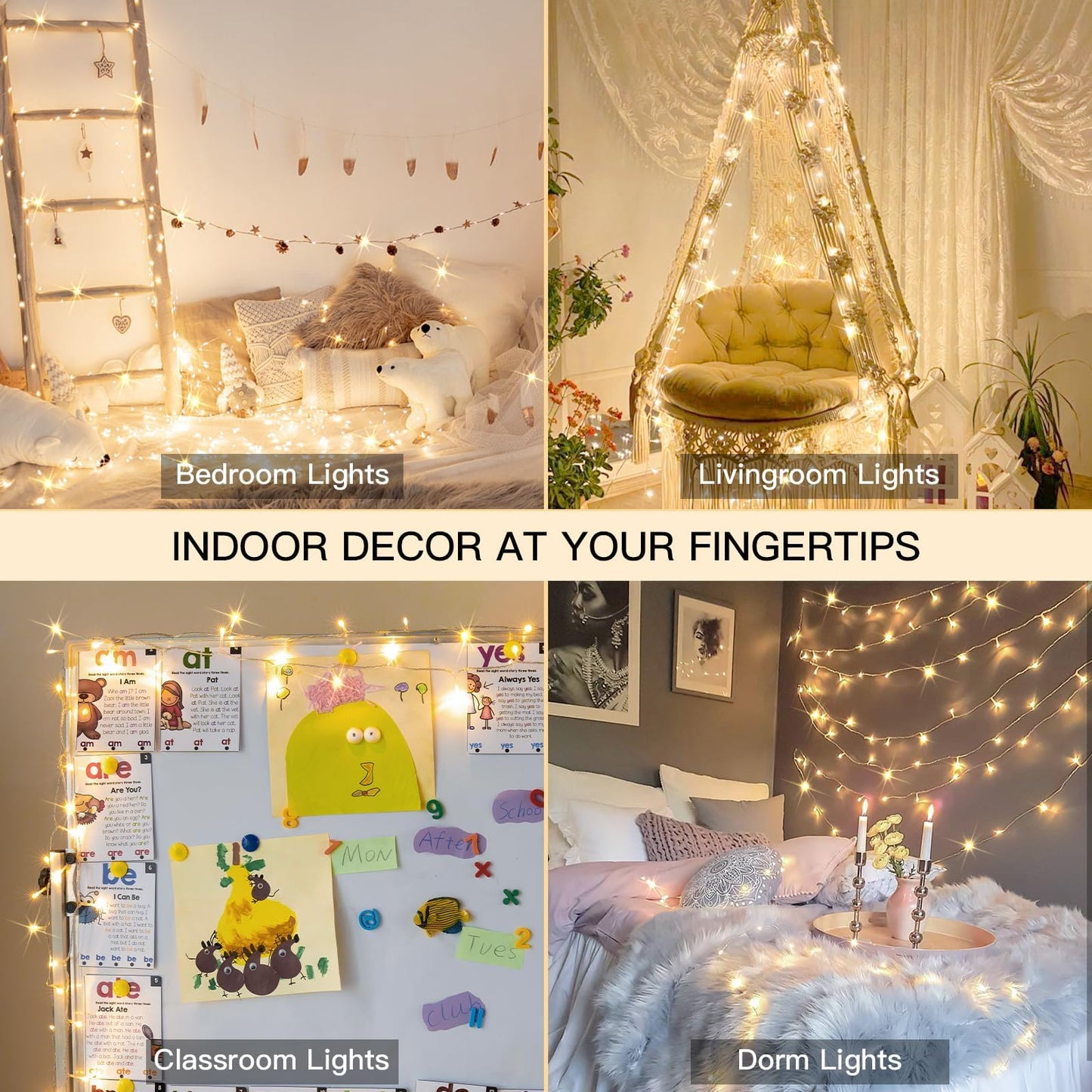 suddus 100 LED String Lights with Remote Control, 33ft Connectable Clear Wire Fairy Lights, 8 Modes & Timer Dimmable, Waterproof Plug in Twinkle Lights for Bedroom, Patio, Christmas Tree - Warm White