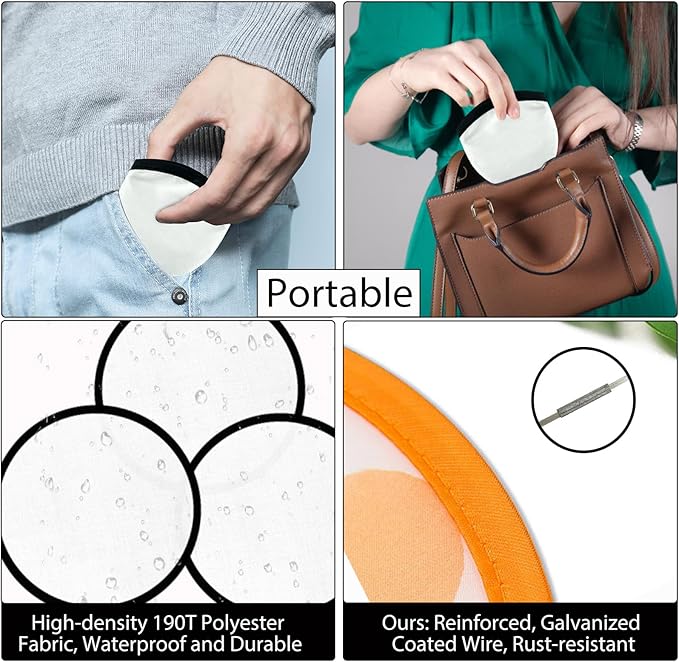 Foldable Flying Disc Fans Set with Bags, 9.8 Inch Black Egde Fabric Beach Flying Disc for Wedding Gift Party Favors Outdoor Activity