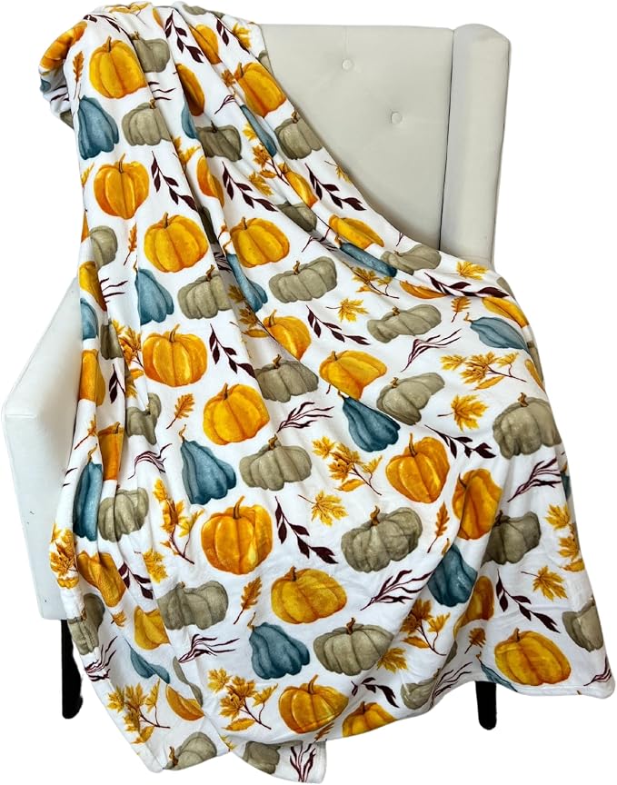 Serafina Home Autumn Fall Fleece Throw Blanket: Thanksgiving Soft Velvety Blanket for Couch Bed Sofa, 70" x 50" (Pastel Pumpkins)