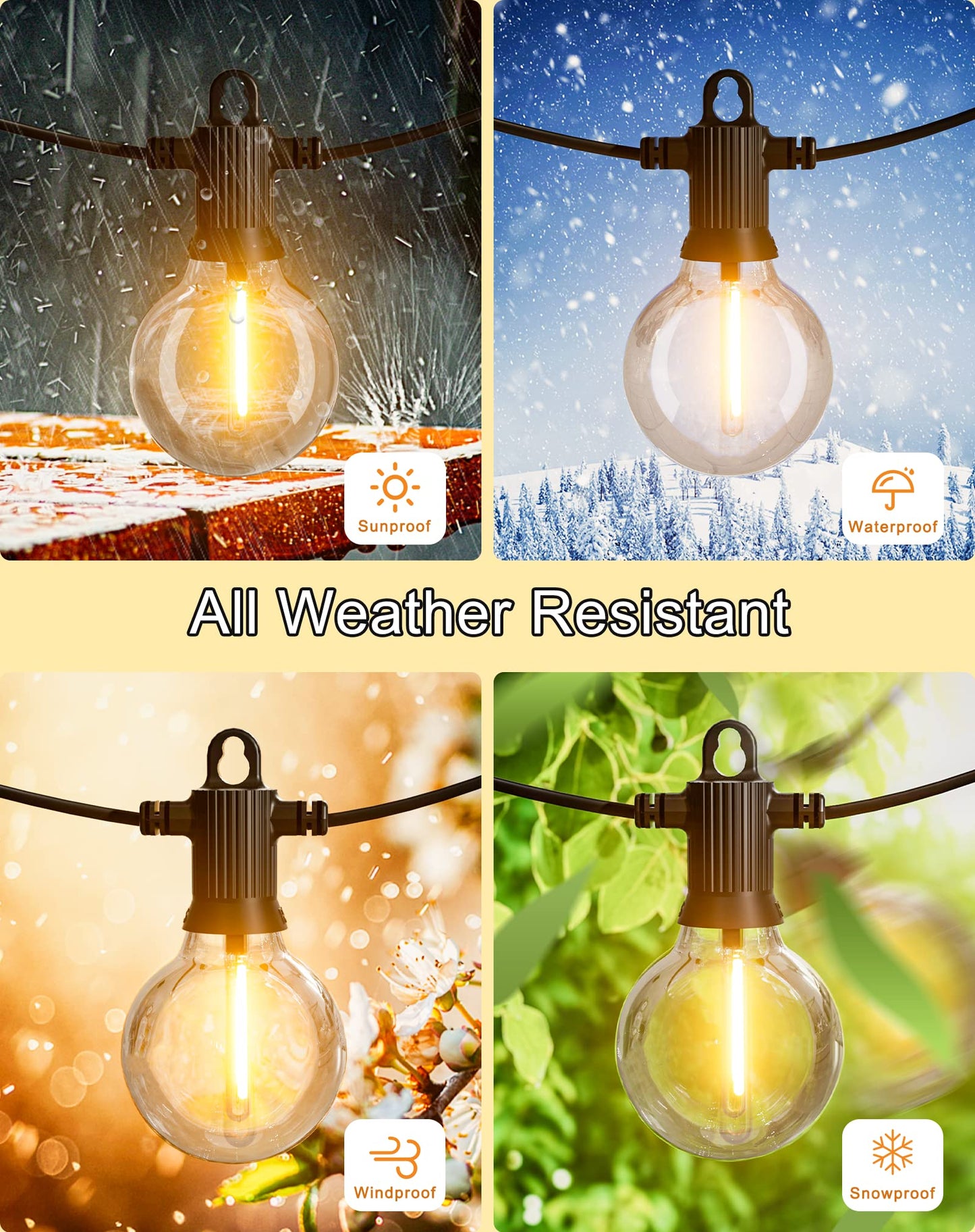 Zuske Outdoor String Lights Waterproof, 100FT LED Patio Lights with 53 Shatterproof G40 Globe Bulb(3 Spare), Connectable Dimmable Outside Hanging Lights for Backyard Porch Balcony Gazebo (2x50FT)
