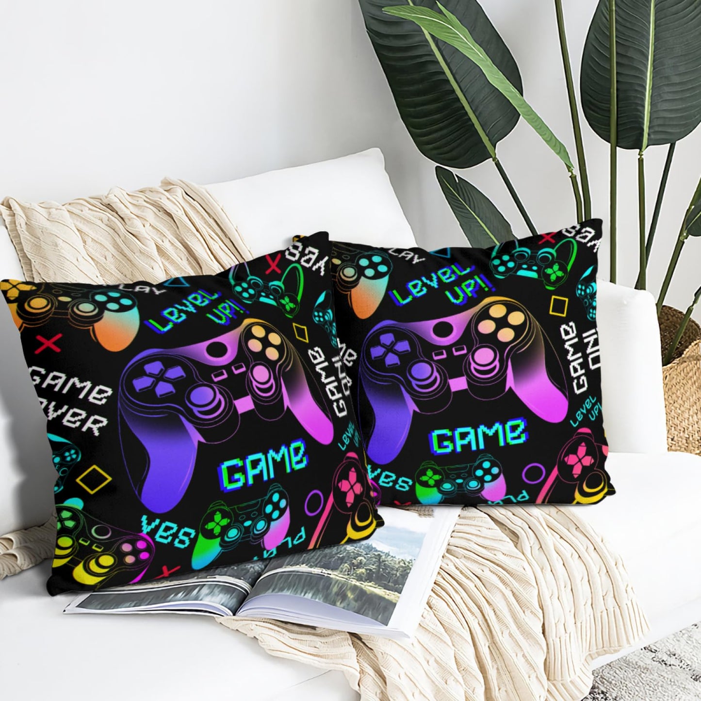Waiyear Gaming Throw Pillow Covers, Gamer Pillow Cases - 18"x18" Set of 2, Boy Gaming Room Decor