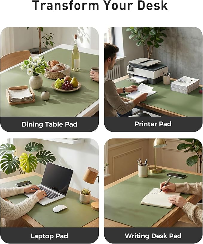 Aothia Faux Leather Desk Mat - Large Mouse Pad, Non-Slip PU Leather Blotter, Waterproof Writing Surface for Office and Home (Olive Green, 40" x 24")