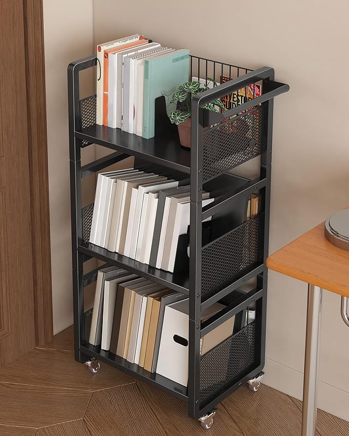 UMDONX Book Cart Heavy Duty Double-Sided with Silent Wheels & 3 Magnetic Book Supports Rolling Bookshelf Library Book Truck for Home, Office, or School