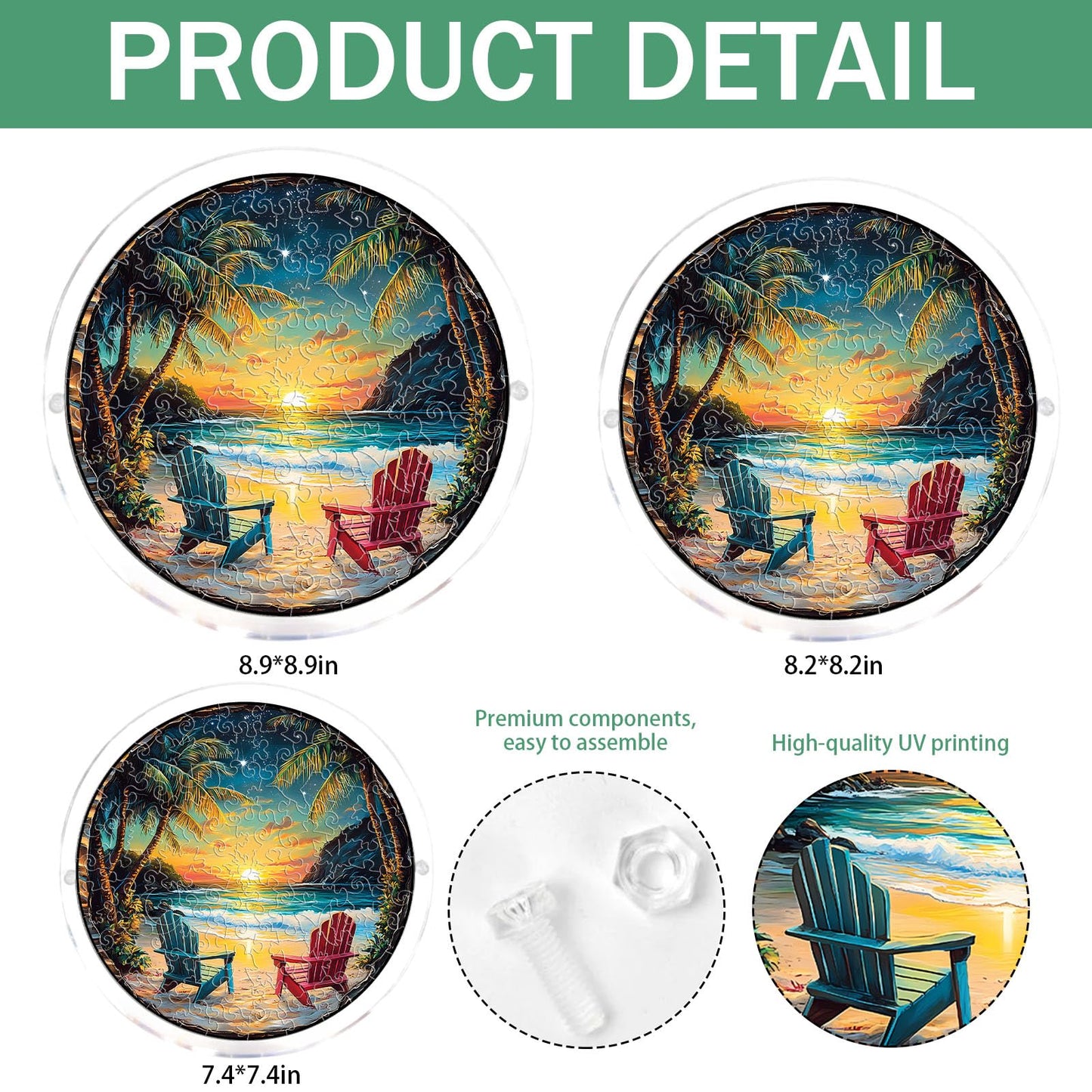 Acrylic Jigsaw Puzzle Suncatcher - Beach Sunset, Stained Glass Window Hanging, DIY Sun Catcher Kit Home Decor for Window Garden Hanging, Gift for Women, Mom, Friends (7.4 in)